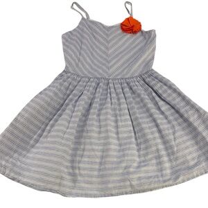 Gymboree Girls Blue White Stripe Sun Dress Orange Flower Cotton Size 10